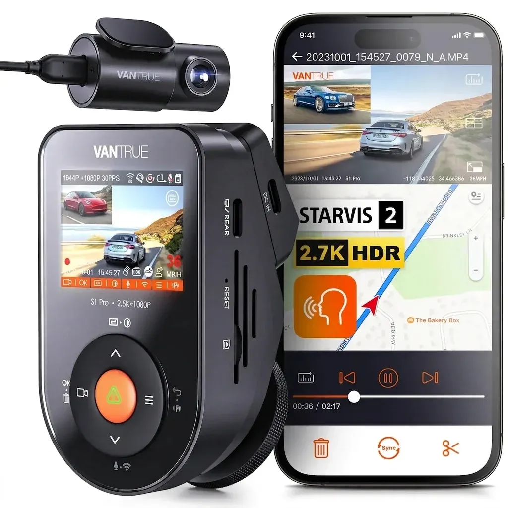 Vantrue S1 Pro 2.7K Dual Dash Cam with 5G WiFi and GPS